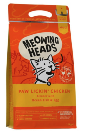 meowing heads paw lickin chicken cat food