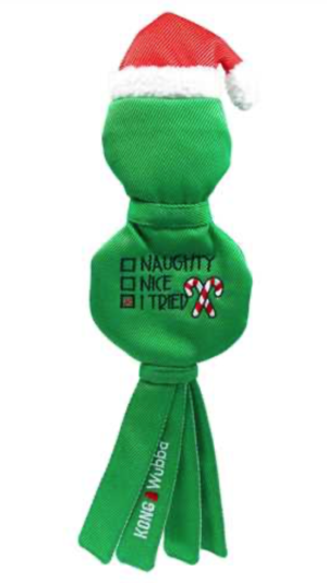 kong wubba flatz santa dog toy green