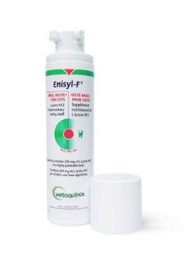 bottle of enisyl F paste for cats. Used to help with recovery from herpes virus