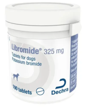 tub of 325mg libromide tablets for dogs