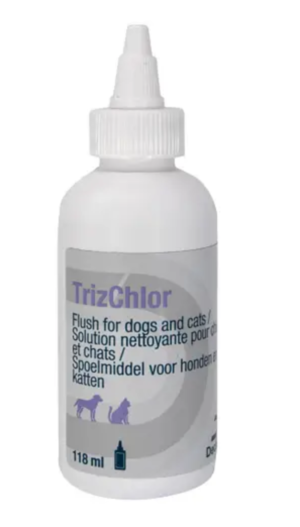 118ml bottle of trizchlor flush solution for dogs and cats