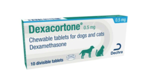 box of 0.5mg dexacortone chewable tablets for cats and dogs