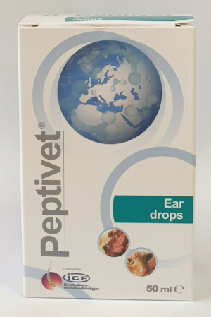 50 ml bottle of peptivet ear drops for dogs and cats