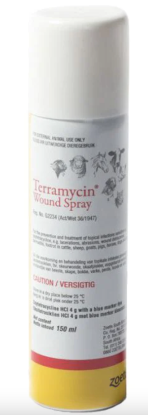 150ml bottle of terramycin spray for horses cattle sheep