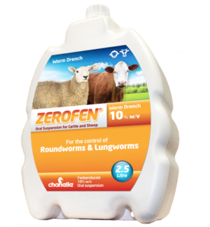 bottle of zerofen wormer for cattle