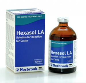 bottle of hexasol injection for cattle