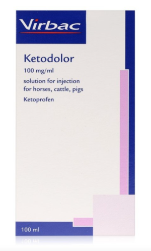 bottle of ketodolor injection for horses, cattle and pigs