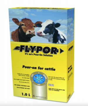 bottle of flypor solution for cattle
