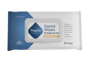 pack of plaqtiv+ dental wipes for cats and dogs