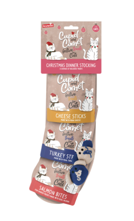 Rosewood Cupid & Comet Christmas Dinner Cat Stocking with Toy