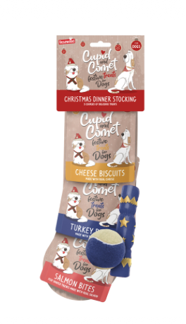 Rosewood Cupid and Comet Christmas Dinner Dog Stocking with Toys